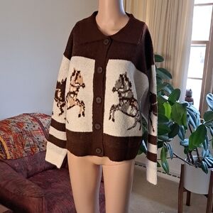 Dreamers M/L Brown and White Horse Pattern Cardigan